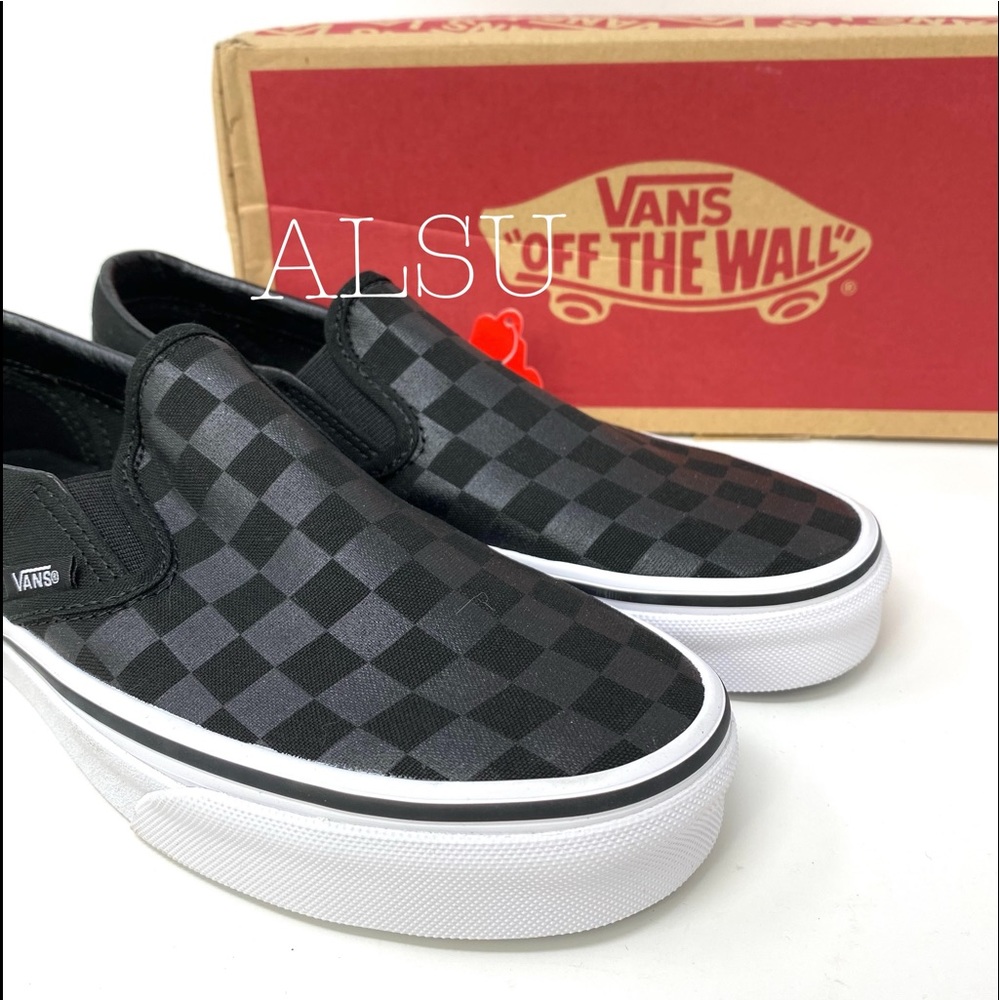 VANS Classic Slip On Checkerboard Black Canvas Low Top Sneaker Mens VN000EYE276 - Picture 6 of 7
